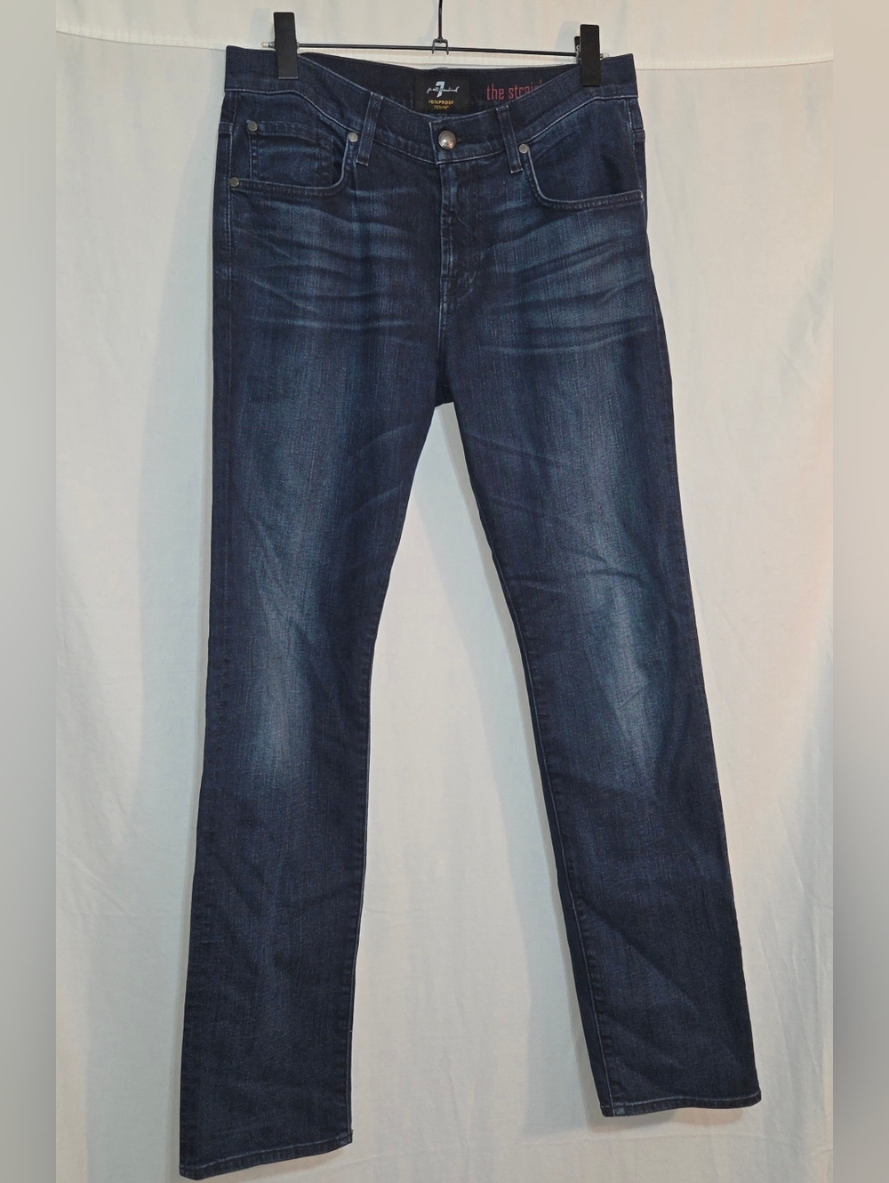 7 For All Mankind The Straight Sz 31 Dark Blue Slightly Distressed Women's Jeans